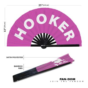 Hooker hand fan foldable bamboo circuit hand fan funny gag slang words expressions statement gifts Festival accessories Rave handheld Circuit event fan Clack fans (Pink)