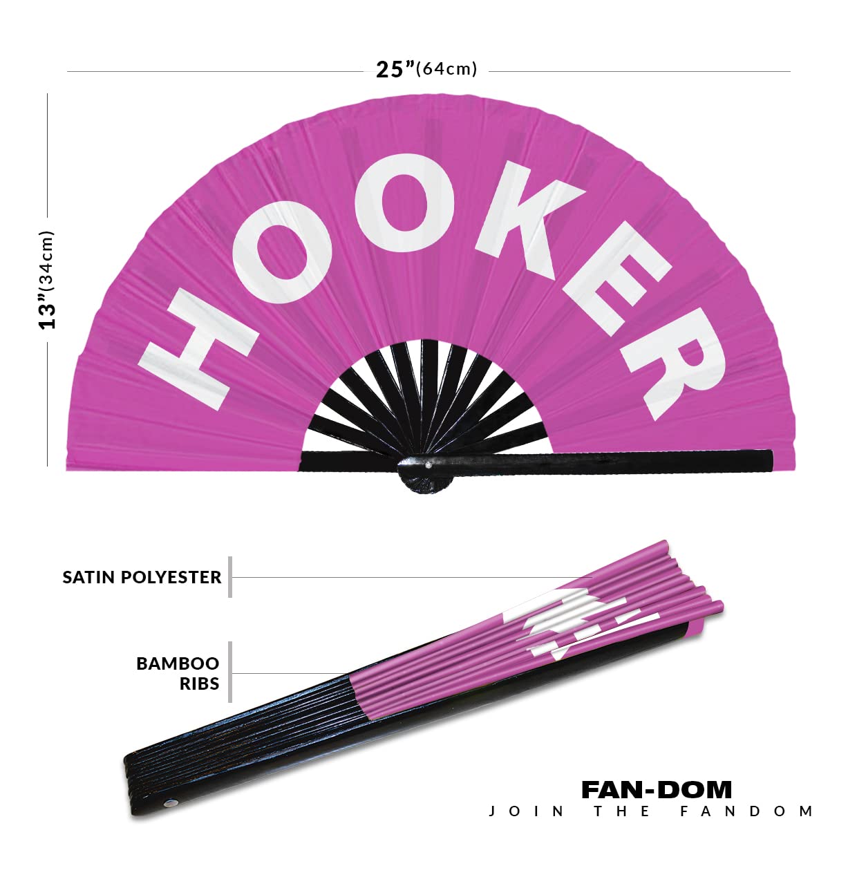 Hooker hand fan foldable bamboo circuit hand fan funny gag slang words expressions statement gifts Festival accessories Rave handheld Circuit event fan Clack fans (Pink)