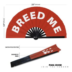 Breed Me hand fan foldable bamboo circuit hand fan funny gag slang words expressions statement gifts Festival accessories Rave handheld Circuit event fan Clack fans (Red)