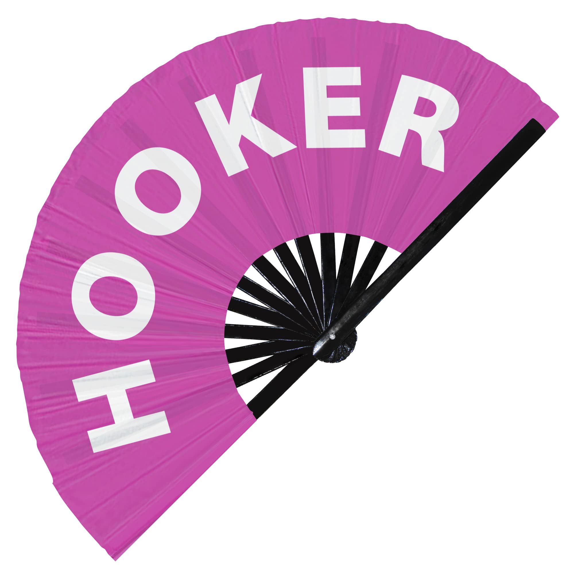 Hooker hand fan foldable bamboo circuit hand fan funny gag slang words expressions statement gifts Festival accessories Rave handheld Circuit event fan Clack fans (Pink)