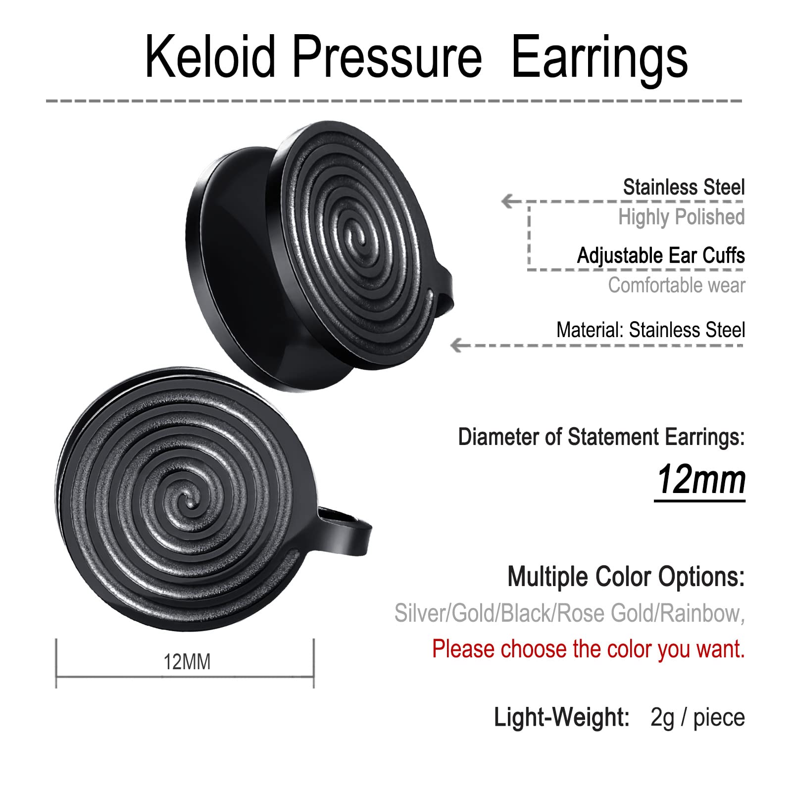 FLYUN Pressure Earrings for Keloids, Acupressure Earrings, Compression Earrings for Keloids, Clip Earrings For Women, Clip On Earrings, Clip-on Spiral Non-pierced Earrings