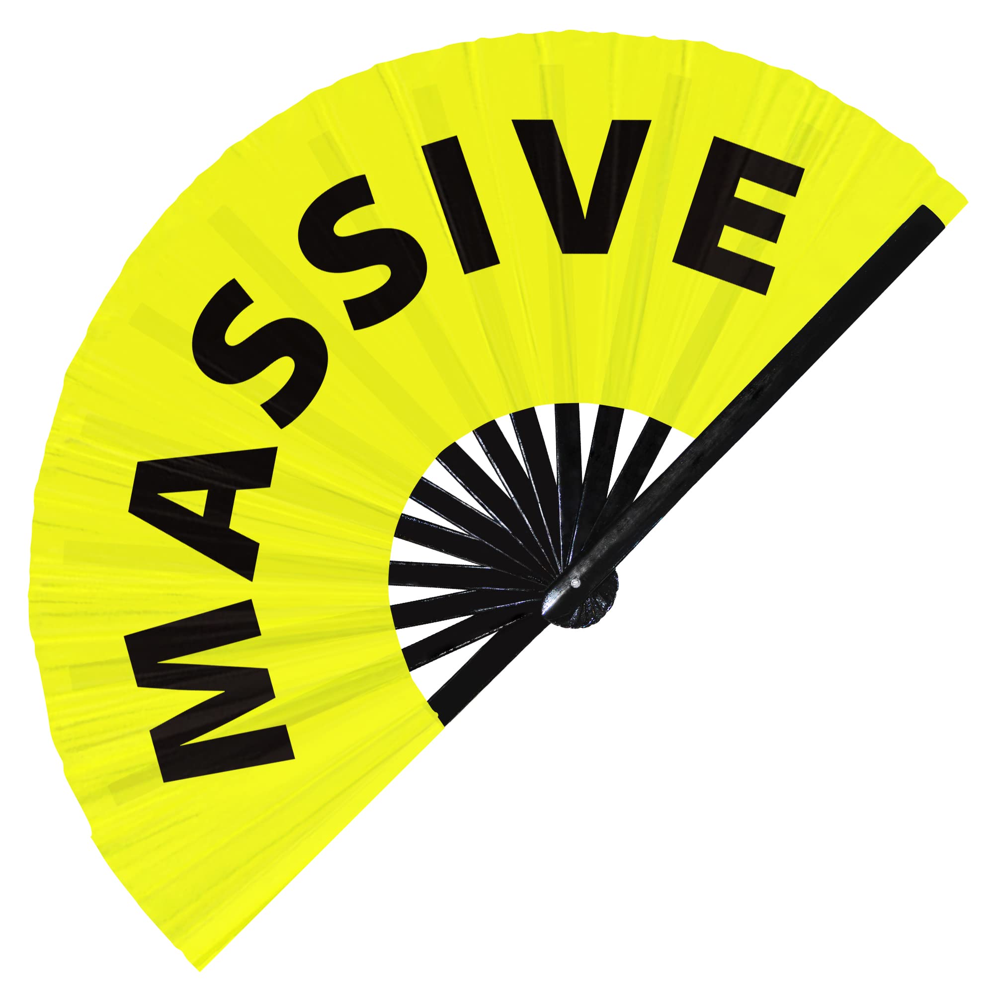 Massive hand fan foldable bamboo circuit hand fan funny gag slang words expressions statement gifts Festival accessories Rave handheld Circuit event fan Clack fans (Yellow)