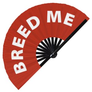 Breed Me hand fan foldable bamboo circuit hand fan funny gag slang words expressions statement gifts Festival accessories Rave handheld Circuit event fan Clack fans (Red)