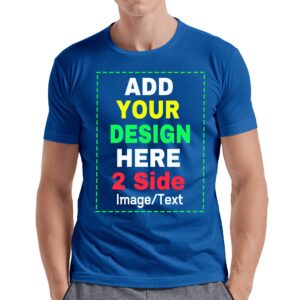 Custom T Shirts for Men, Personalized Tshirts Design Your Own Image Text T-Shirt Cotton Tee Front/Back Print Father Gifts M-Blue