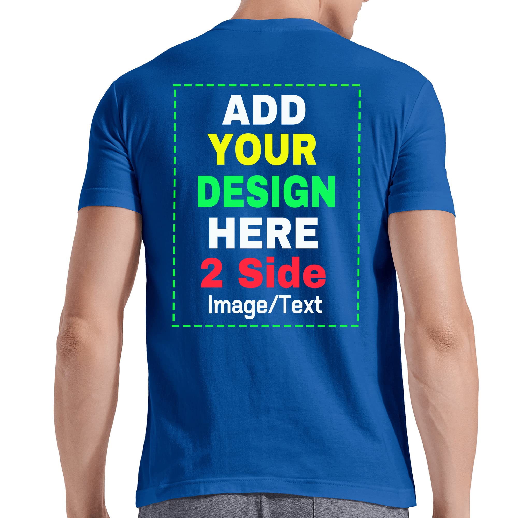 Custom T Shirts for Men, Personalized Tshirts Design Your Own Image Text T-Shirt Cotton Tee Front/Back Print Father Gifts M-Blue