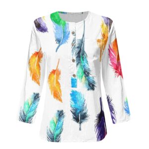 Women's Shirt Lapel Loose Casual Printing Fashion Commuting Three-Quarter Sleeve Button Shirt T-Shirt