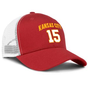 Kansas Red City Hat Gifts Snapback Youth Hat Patrick Red Mahomes Number 15 Embroidered Adjustable Trucker Mesh Hats Men Womens Baseball Cap Gifts