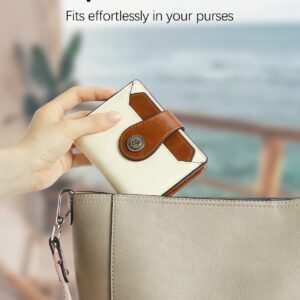 BOSTANTEN Women Leather Wallet Small RFID Blocking Bifold Zipper Pocket Wallet Card Case with ID Window Beige