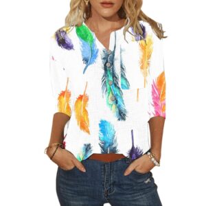 Women's Shirt Lapel Loose Casual Printing Fashion Commuting Three-Quarter Sleeve Button Shirt T-Shirt