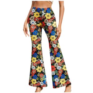 tuduoms women's bootcut yoga pants workout high waist flare yoga leggings sunflower print wide leg pants lounge bell bottom dress pants tummy control leggings