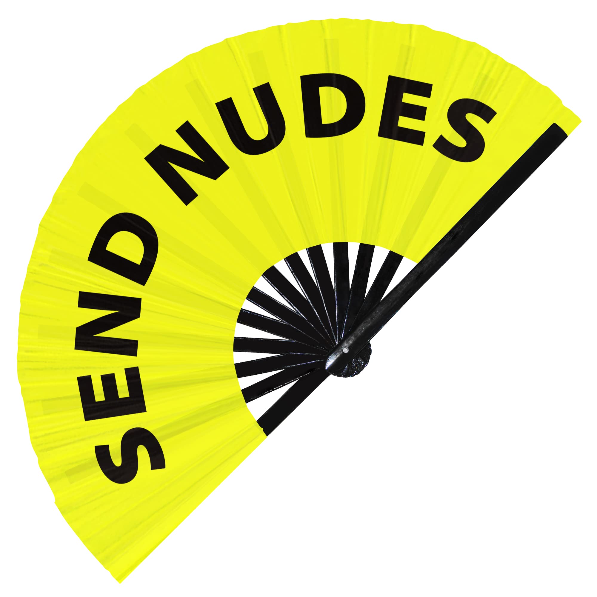 Send Nudes Hand Fan Foldable Bamboo Circuit Hand Fan Funny Gag Slang Words Expressions Statement Gifts Festival Accessories Rave Handheld Circuit Event Fan Clack Fans (Yellow)