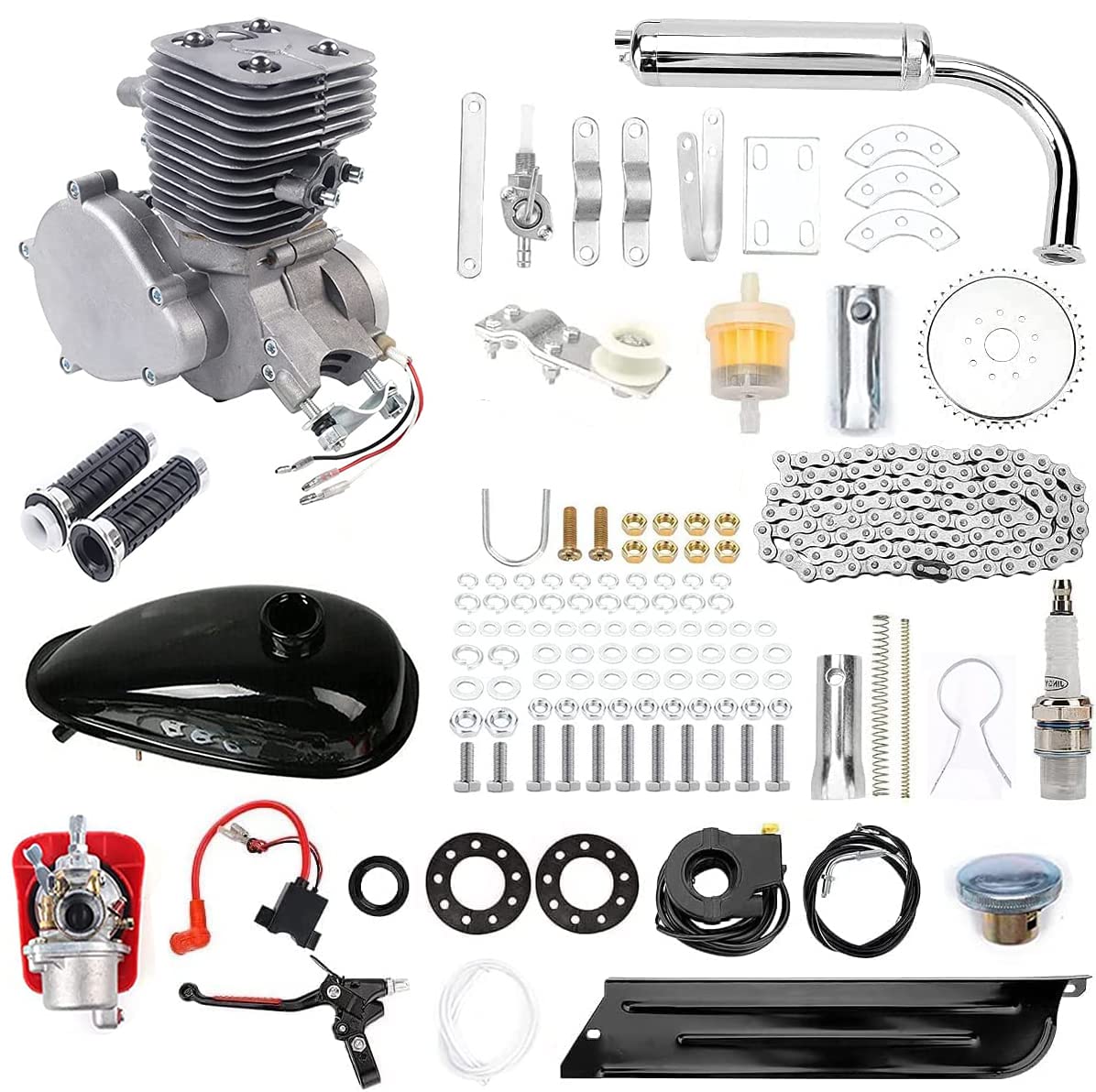 Frederimo Bicycle Motor Kit 100cc 2 Stroke Motorized Bicycle Engine Kit Air-Cooling Petrol Gas Motor Engine Kit Fit for 26 -28 Bikes 2022