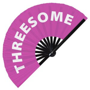 threesome hand fan foldable bamboo circuit hand fan funny gag slang words expressions statement gifts festival accessories rave handheld circuit event fan clack fans (pink)