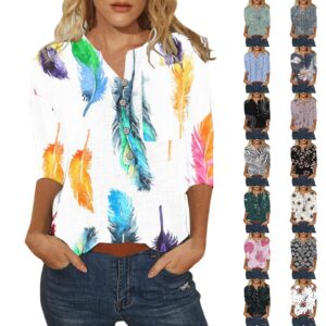 Women's Shirt Lapel Loose Casual Printing Fashion Commuting Three-Quarter Sleeve Button Shirt T-Shirt