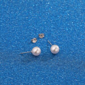 18K White Gold Plated Sterling Silver Post Faux Pearl Stud Earrings for Women, White Pearl Wedding Earrings Hypoallergenic Jewelry (8mm)