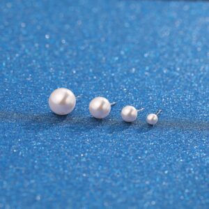 18K White Gold Plated Sterling Silver Post Faux Pearl Stud Earrings for Women, White Pearl Wedding Earrings Hypoallergenic Jewelry (8mm)