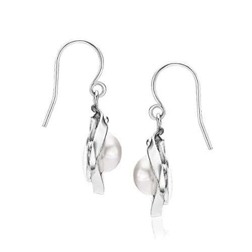 925 Sterling Silver Dangle Earrings w/Fresh Water Pearl, Oxidized, Stylish, Hypoallergenic, Nickel and Lead-free, Artisan Handcrafted Designer Collection,French Wire Earring Back, Jewelry Gift For Her