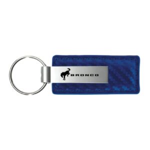 au-tomotive gold compatible keychain and keyring for ford bronco - blue carbon fiber texture leather