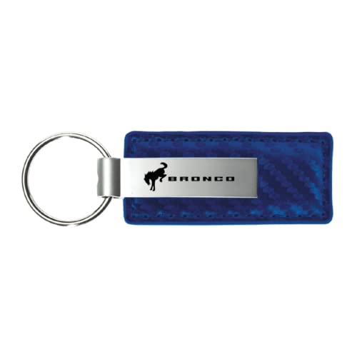 Au-TOMOTIVE GOLD Compatible Keychain and Keyring for Ford Bronco - Blue Carbon Fiber Texture Leather