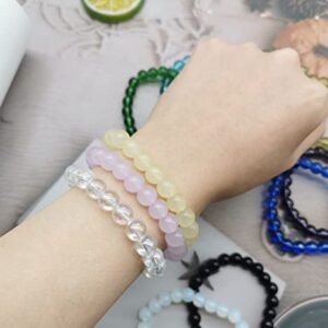 FINZOR 28Pcs 8mm Beaded Stretch Bracelet Handmade Round Glass Bracelet for Women Multicolor Elastic Beads Bracelet Shining Beads Wristband Jewelry Set