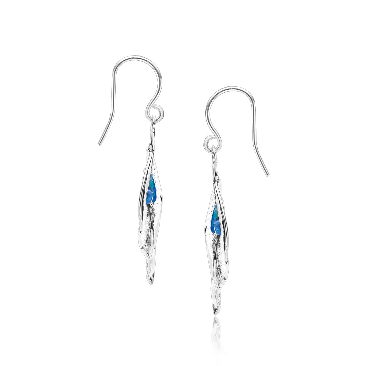 925 Sterling Silver Earrings Leaf Shaped With Multiple Bold Opal, Oxidized, Stylish, Hypoallergenic, Nickel and Lead-free, Artisan Handcrafted Designer, French Wire Earring Back, Jewelry Gift For Her