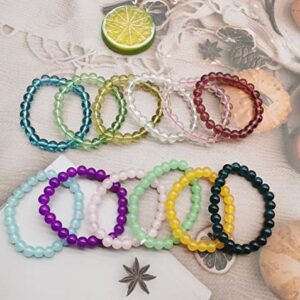 FINZOR 28Pcs 8mm Beaded Stretch Bracelet Handmade Round Glass Bracelet for Women Multicolor Elastic Beads Bracelet Shining Beads Wristband Jewelry Set