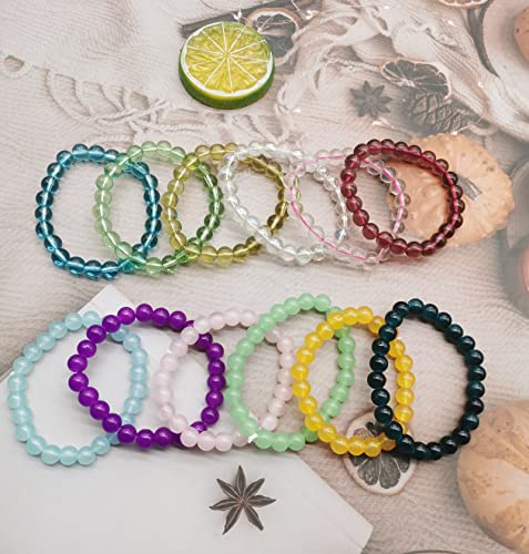 FINZOR 28Pcs 8mm Beaded Stretch Bracelet Handmade Round Glass Bracelet for Women Multicolor Elastic Beads Bracelet Shining Beads Wristband Jewelry Set