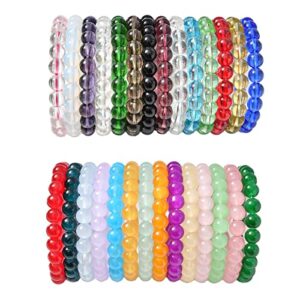 finzor 28pcs 8mm beaded stretch bracelet handmade round glass bracelet for women multicolor elastic beads bracelet shining beads wristband jewelry set