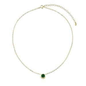 B. BRILLIANT Yellow Gold Flashed Sterling Silver 7mm Bezel Set Simulated Emerald Solitaire Pendant Necklace