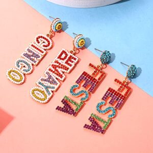 2 Pairs Mexican Earrings for Women, Beaded Fiesta Earrings Cinco De Mayo Earrings Statement Piñata Sombrero Chili Earrings Mexican Independence Day Earrings Holiday Jewelry Gifts (Style D)