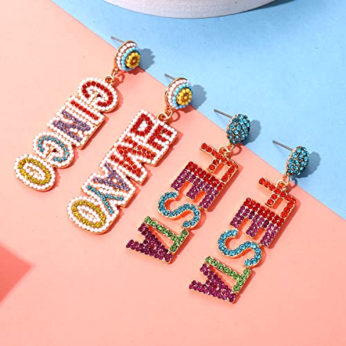 2 Pairs Mexican Earrings for Women, Beaded Fiesta Earrings Cinco De Mayo Earrings Statement Piñata Sombrero Chili Earrings Mexican Independence Day Earrings Holiday Jewelry Gifts (Style D)