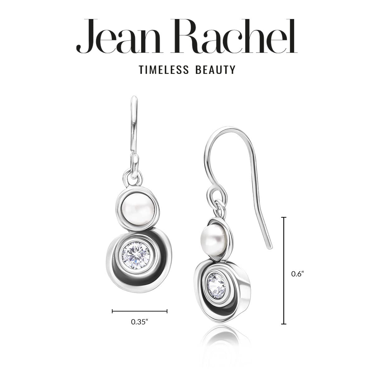 925 Sterling Silver Earrings with Fresh Water Pearl & 2 Round Cubic Zirconia, Oxidized, Stylish, Hypoallergenic, Nickel and Lead-free, Artisan Handcrafted Designer, French Wire Back, Made In Israel