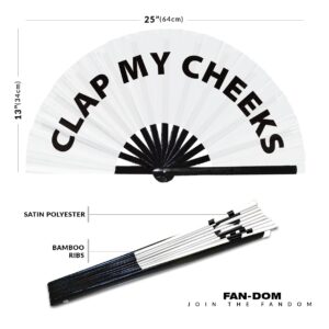 Clap My Cheeks Hand Fan Foldable Bamboo Circuit Hand Fan Funny Gag Slang Words Expressions Statement Gifts Festival Accessories Rave Handheld Circuit Event Fan Clack Fans (White)