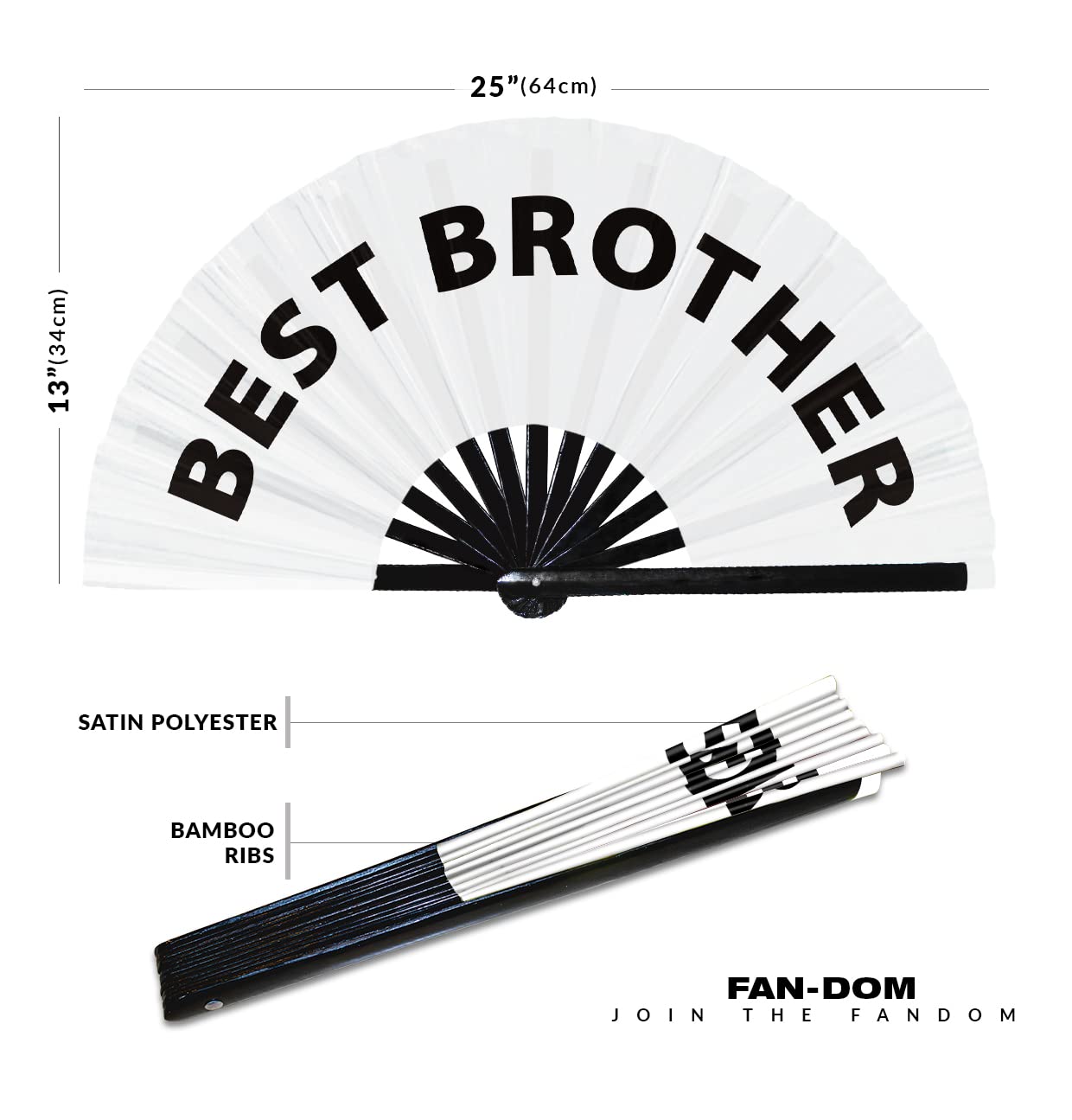 Best Brother hand fan foldable bamboo circuit hand fan funny gag slang words expressions statement gifts Festival accessories Rave handheld Circuit event fan Clack fans (White)