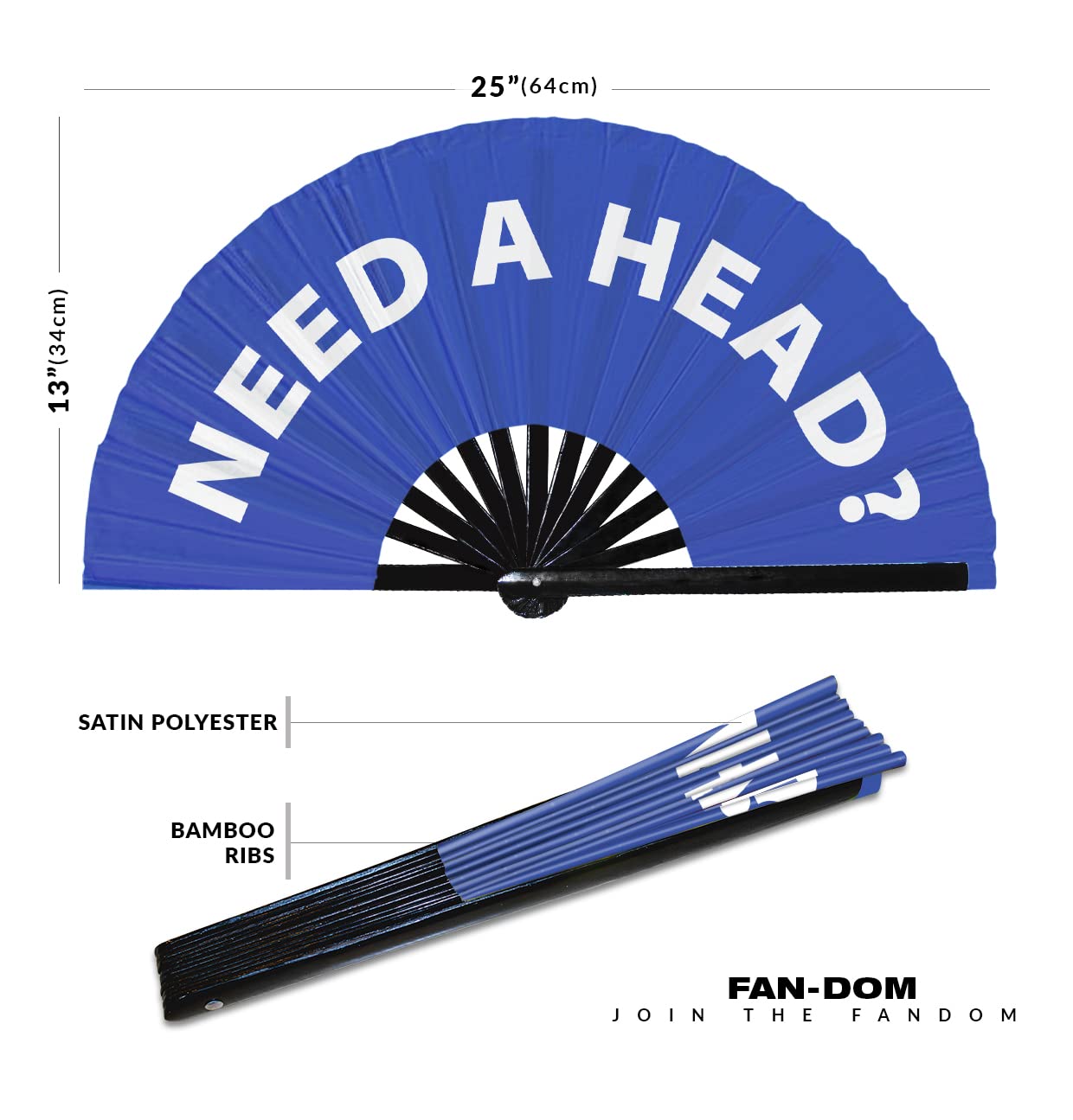 Need A Head? Hand Fan Foldable Bamboo Circuit Hand Fan Funny Gag Slang Words Expressions Statement Gifts Festival Accessories Rave Handheld Circuit Event Fan Clack Fans (Blue)