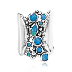 925 Sterling Silver Shield Ring With Multiple Bold Opal Textured Vintage Look Stylish Hypoallergenic Nickel and Lead-free, Artisan Handcrafted Designer Collection Made in Israel (Size 5-11)