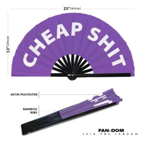 Cheap Shit hand fan foldable bamboo circuit hand fan funny gag slang words expressions statement gifts Festival accessories Rave handheld Circuit event fan Clack fans (Purple)