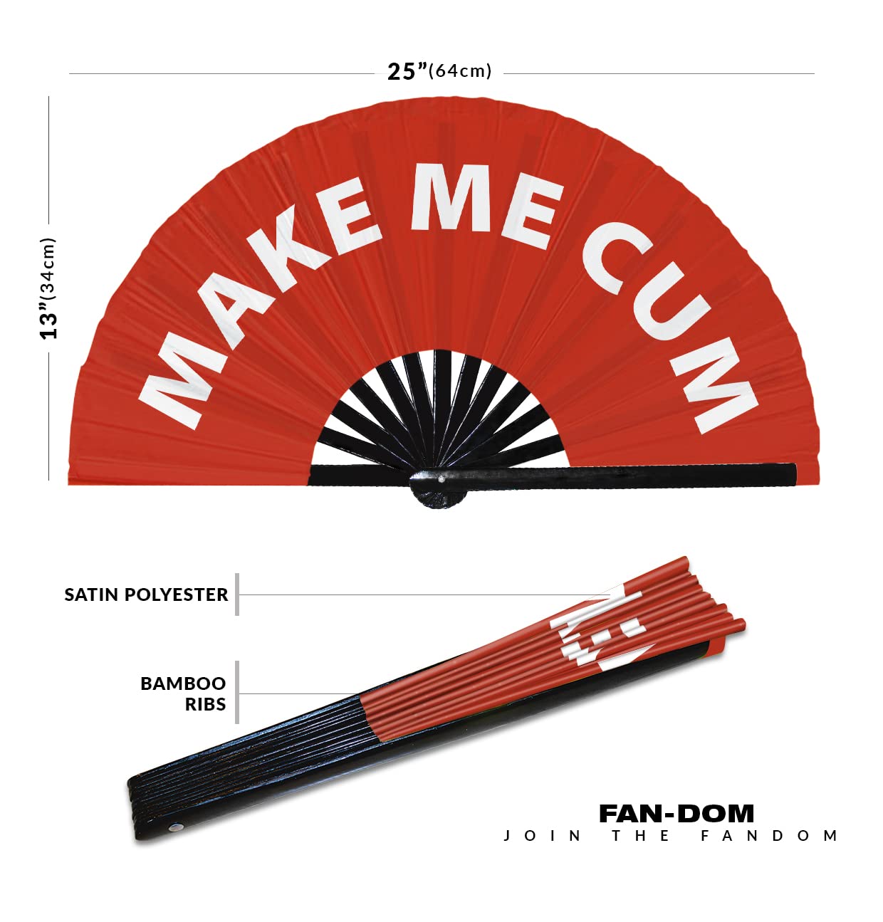 Make Me Cum hand fan foldable bamboo circuit hand fan funny gag slang words expressions statement gifts Festival accessories Rave handheld Circuit event fan Clack fans (Red)