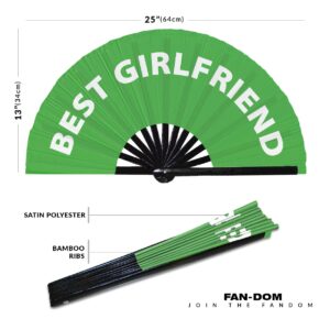 Best Girlfriend Hand Fan Foldable Bamboo Circuit Hand Fan Funny Gag Slang Words Expressions Statement Gifts Festival Accessories Rave Handheld Circuit Event Fan Clack Fans (Green)