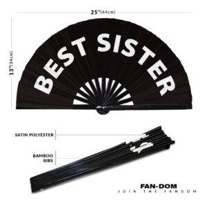 Best Sister Hand Fan Foldable Bamboo Circuit Hand Fan Funny Gag Slang Words Expressions Statement Gifts Festival Accessories Rave Handheld Circuit Event Fan Clack Fans (Black)