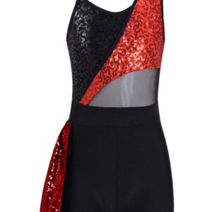 CHICTRY Girls Kids Sparkle Mesh Splice Ruffle Hem Leotard Jumpsuits for Athletic Dance Gymnastics Red 12 Years