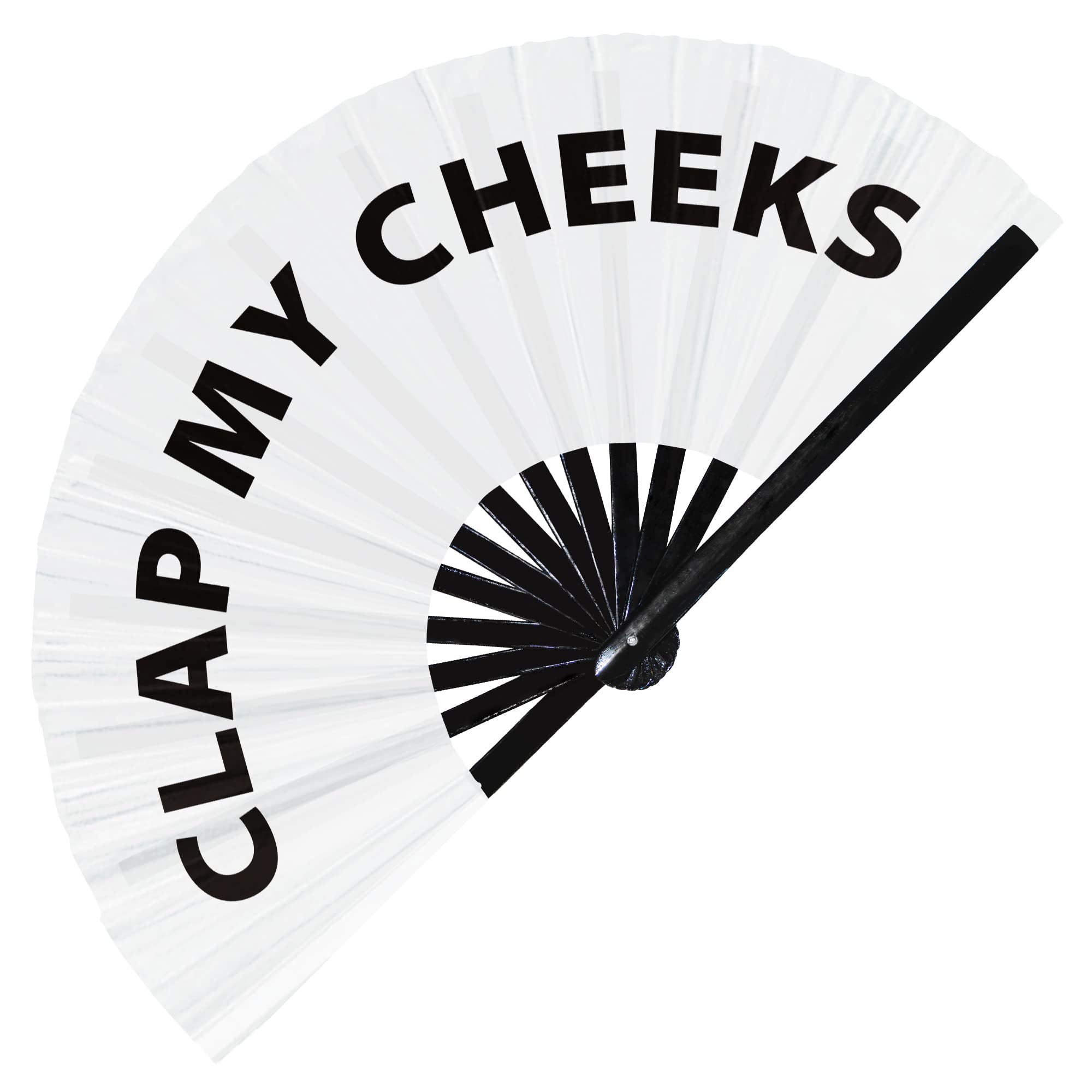 Clap My Cheeks Hand Fan Foldable Bamboo Circuit Hand Fan Funny Gag Slang Words Expressions Statement Gifts Festival Accessories Rave Handheld Circuit Event Fan Clack Fans (White)