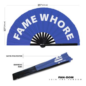 Fame Whore Hand Fan Foldable Bamboo Circuit Hand Fan Funny Gag Slang Words Expressions Statement Gifts Festival Accessories Rave Handheld Circuit Event Fan Clack Fans (Blue)