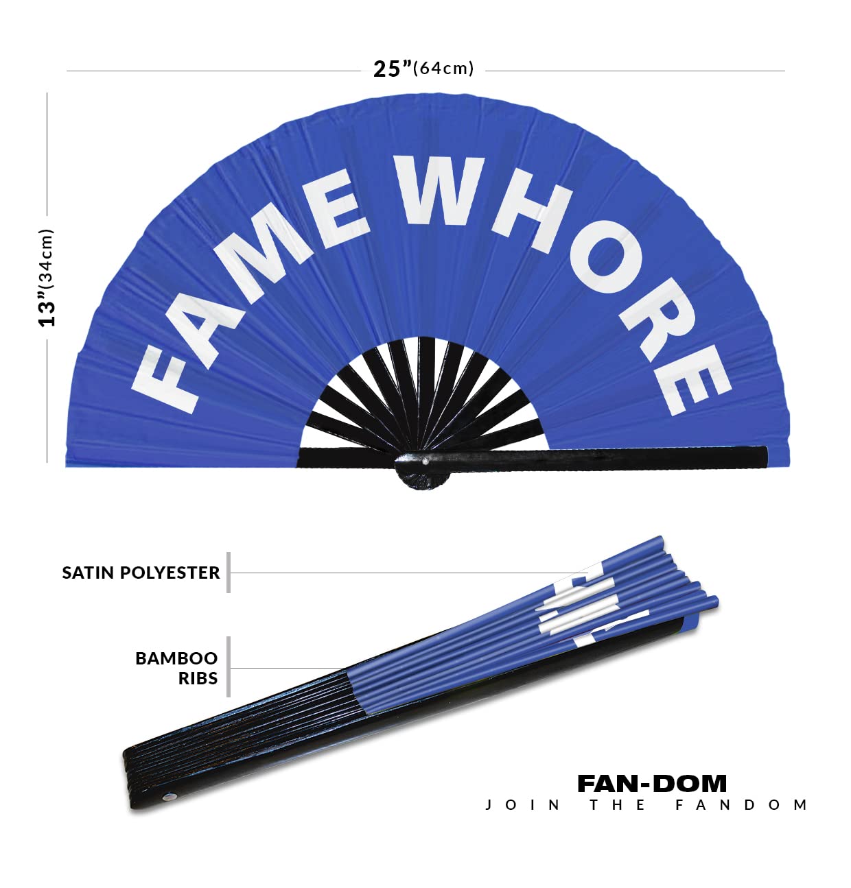 Fame Whore Hand Fan Foldable Bamboo Circuit Hand Fan Funny Gag Slang Words Expressions Statement Gifts Festival Accessories Rave Handheld Circuit Event Fan Clack Fans (Blue)