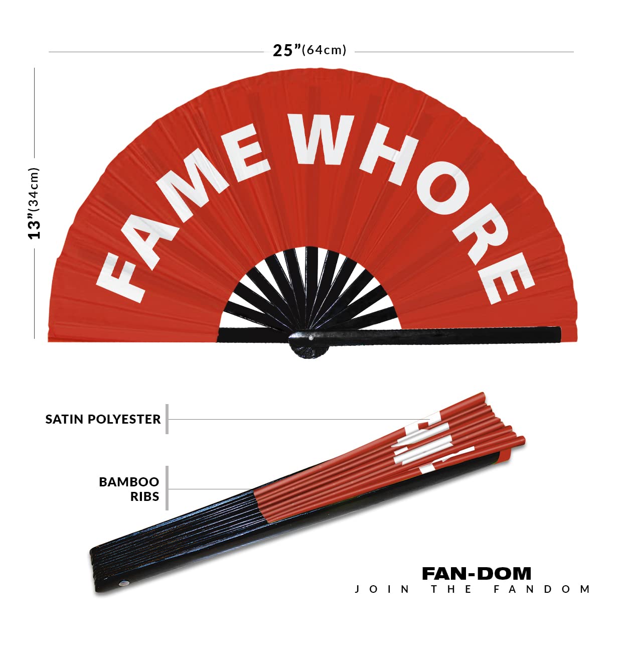 Fame Whore Hand Fan Foldable Bamboo Circuit Hand Fan Funny Gag Slang Words Expressions Statement Gifts Festival Accessories Rave Handheld Circuit Event Fan Clack Fans (Red)