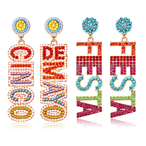 2 Pairs Mexican Earrings for Women, Beaded Fiesta Earrings Cinco De Mayo Earrings Statement Piñata Sombrero Chili Earrings Mexican Independence Day Earrings Holiday Jewelry Gifts (Style D)