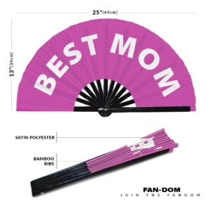 Best Mom hand fan foldable bamboo circuit hand fan funny gag slang words expressions statement gifts Festival accessories Rave handheld Circuit event fan Clack fans (Pink)