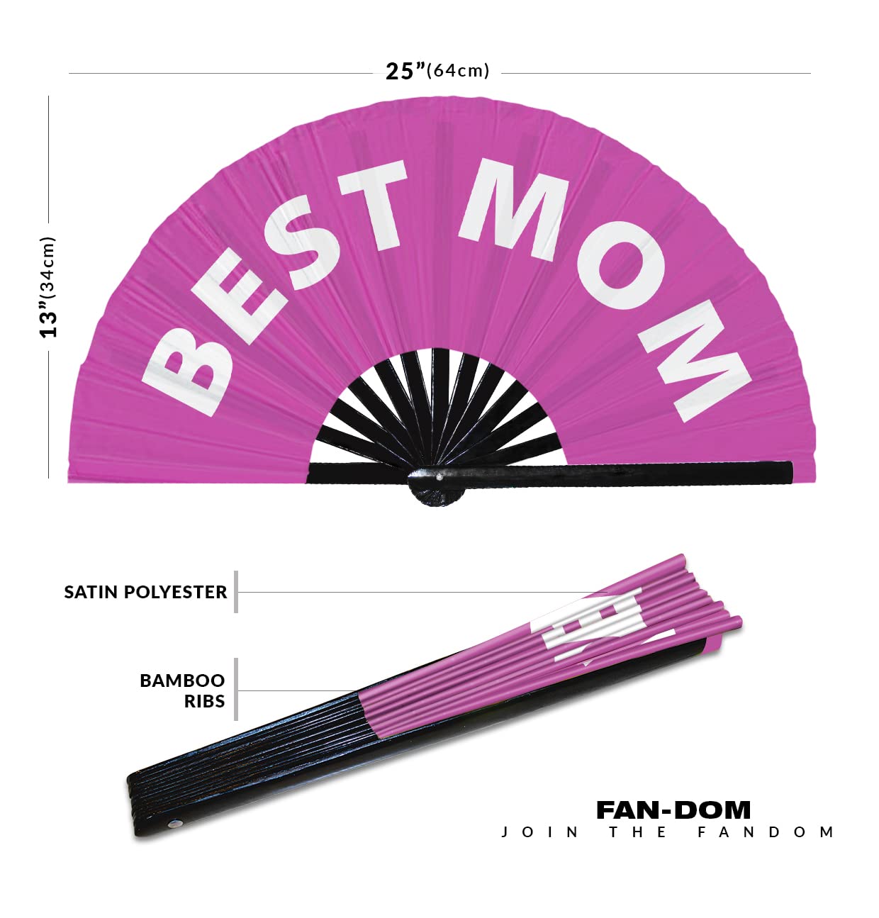 Best Mom hand fan foldable bamboo circuit hand fan funny gag slang words expressions statement gifts Festival accessories Rave handheld Circuit event fan Clack fans (Pink)