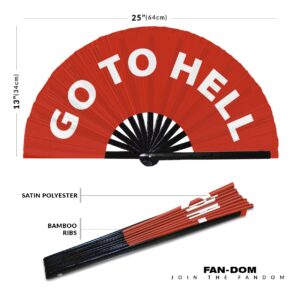 Go To Hell hand fan foldable bamboo circuit hand fan funny gag slang words expressions statement gifts Festival accessories Rave handheld Circuit event fan Clack fans (Red)