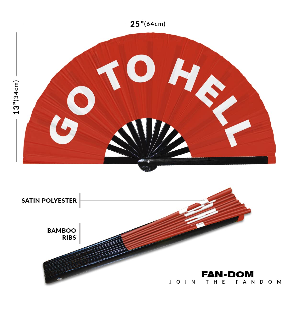 Go To Hell hand fan foldable bamboo circuit hand fan funny gag slang words expressions statement gifts Festival accessories Rave handheld Circuit event fan Clack fans (Red)